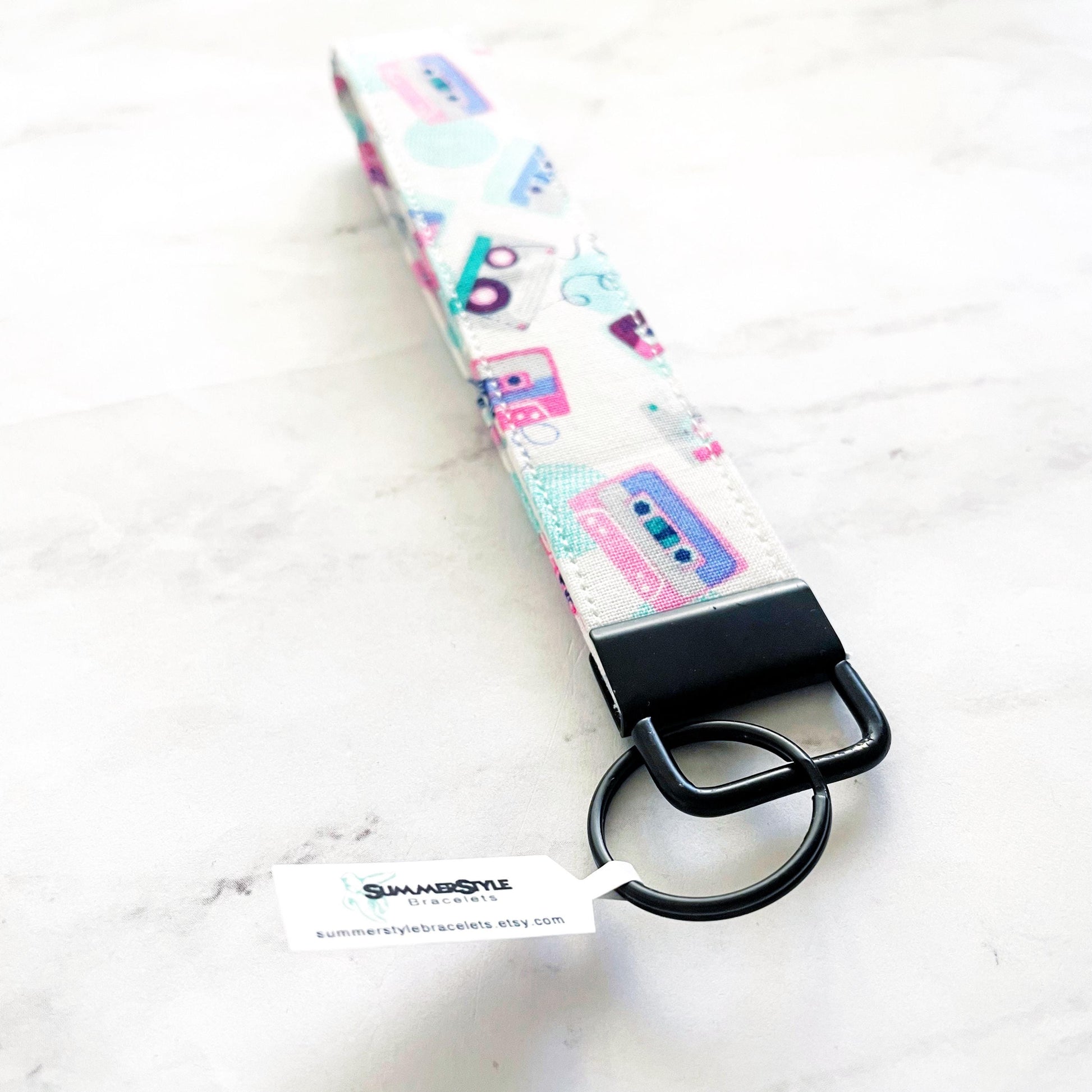 Neon Cassette Key Fob Wristlet, 6.5in Wristlet Lanyard, Keychain Wristlet, Handmade Lanyard, SummerStyle Bracelets