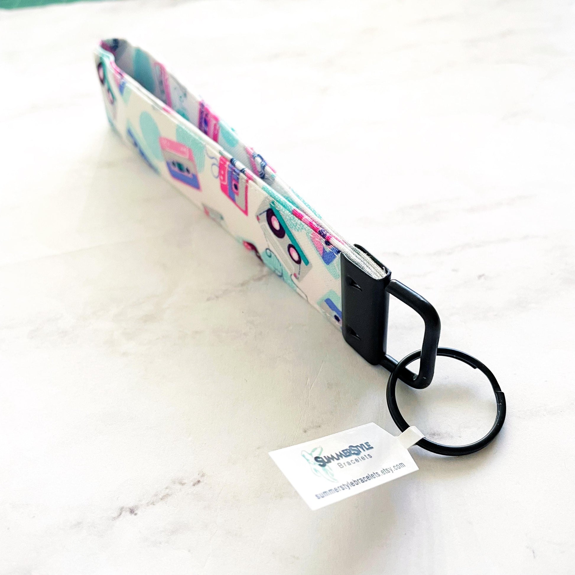 Neon Cassette Key Fob Wristlet, 6.5in Wristlet Lanyard, Keychain Wristlet, Handmade Lanyard, SummerStyle Bracelets