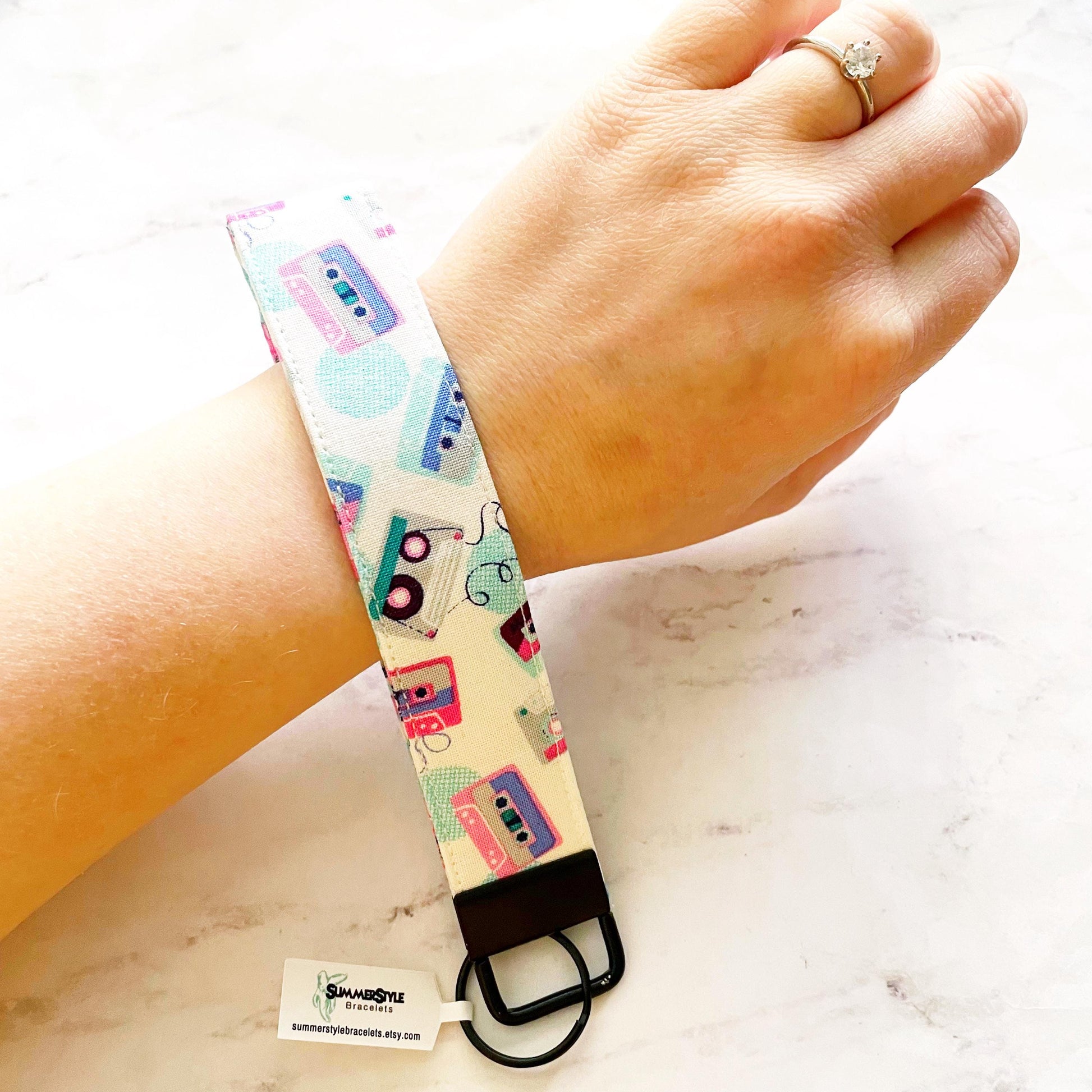 Neon Cassette Key Fob Wristlet, 6.5in Wristlet Lanyard, Keychain Wristlet, Handmade Lanyard, SummerStyle Bracelets