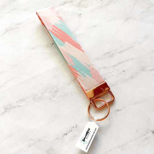 Rose Gold Paint Strokes Key Fob Wristlet, 6.5in Wristlet Lanyard, Keychain Wristlet, Handmade Lanyard, SummerStyle Bracelets