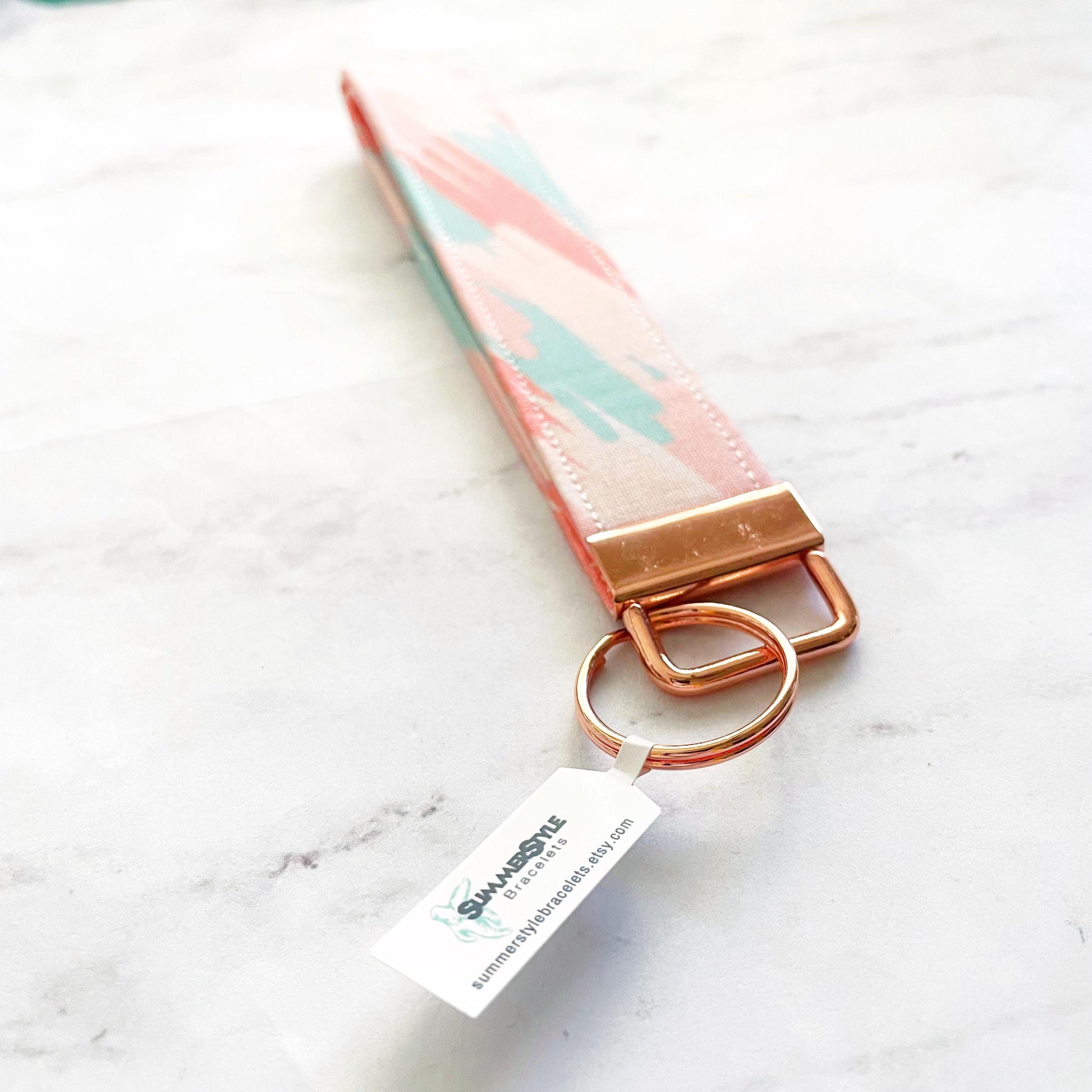 Rose Gold Paint Strokes Key Fob Wristlet, 6.5in Wristlet Lanyard, Keychain Wristlet, Handmade Lanyard, SummerStyle Bracelets