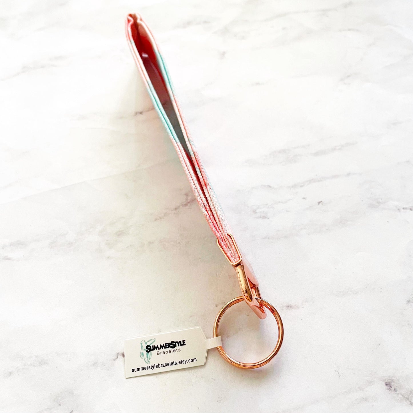 Rose Gold Paint Strokes Key Fob Wristlet, 6.5in Wristlet Lanyard, Keychain Wristlet, Handmade Lanyard, SummerStyle Bracelets