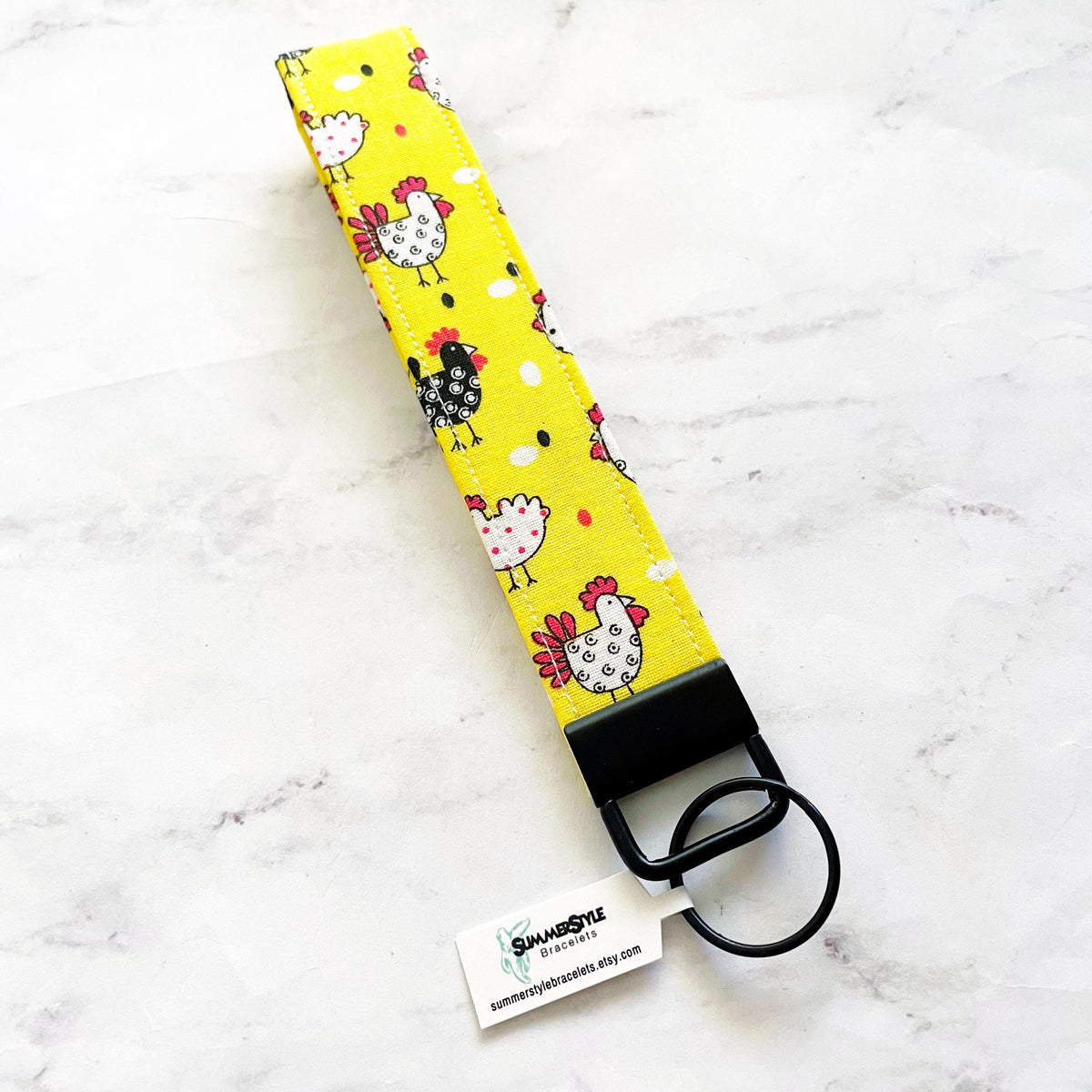 Funky Chicken Key Fob Wristlet, 6.5in Wristlet Lanyard, Keychain Wristlet, Handmade Lanyard, SummerStyle Bracelets