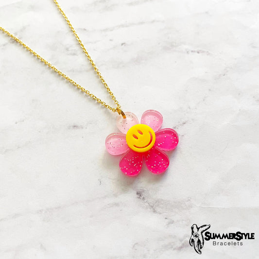 Smiley Daisy Necklace, Floral Jewelry, Gold Chain Necklace, SummerStyle Bracelets