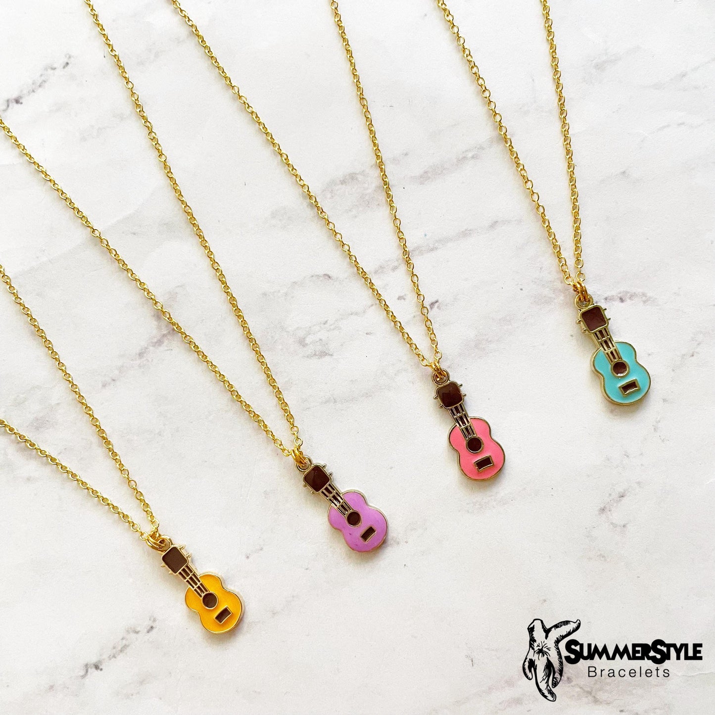 Gold Ukulele Charm Necklace, Music Jewelry, Gold Chain Necklace, SummerStyle Bracelets