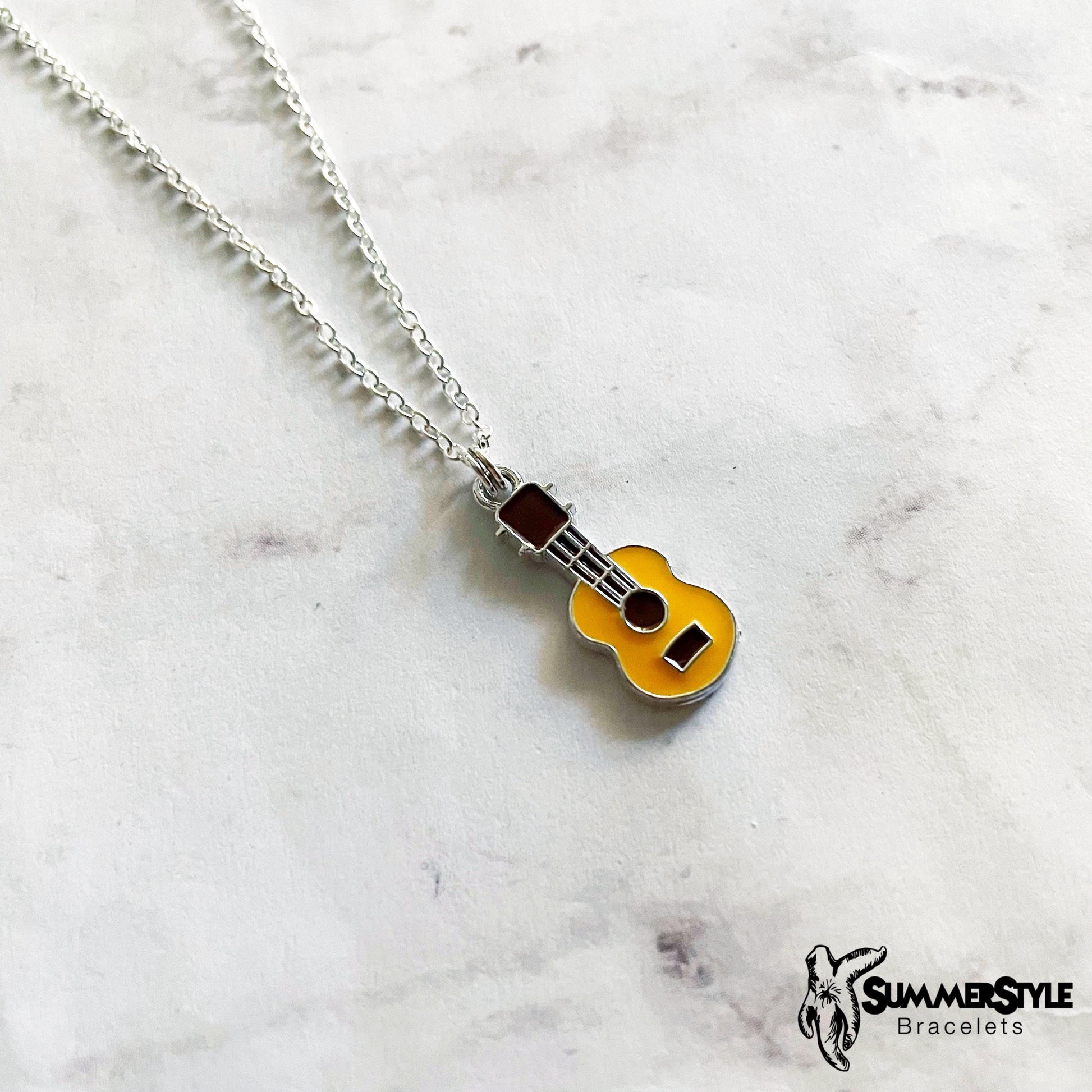 Silver Ukulele Charm Necklace, Music Jewelry, Silver Chain Necklace, SummerStyle Bracelets