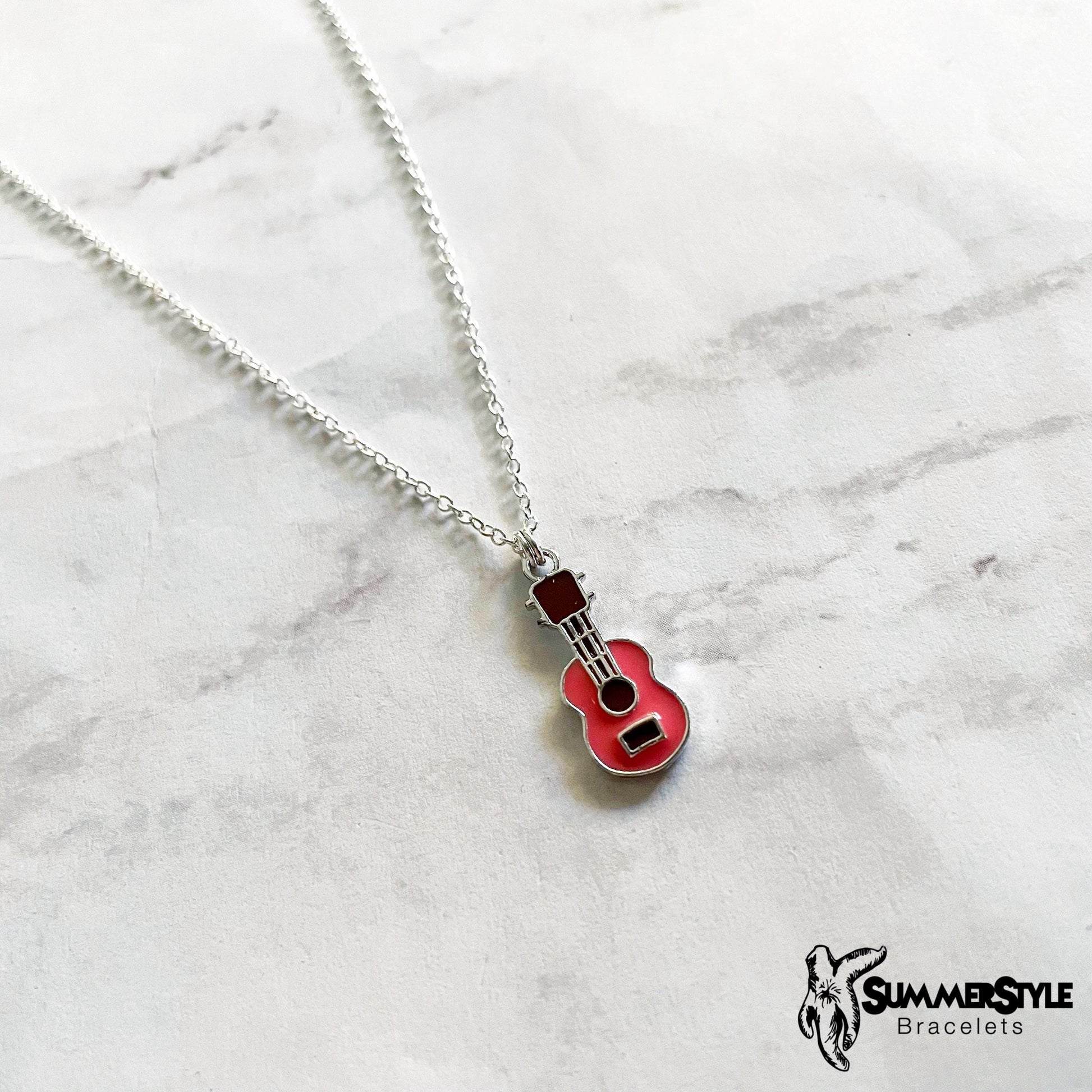 Silver Ukulele Charm Necklace, Music Jewelry, Silver Chain Necklace, SummerStyle Bracelets
