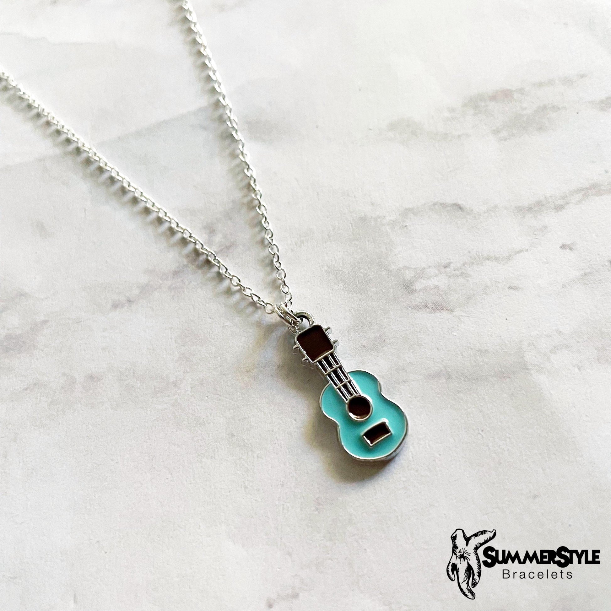 Silver Ukulele Charm Necklace, Music Jewelry, Silver Chain Necklace, SummerStyle Bracelets