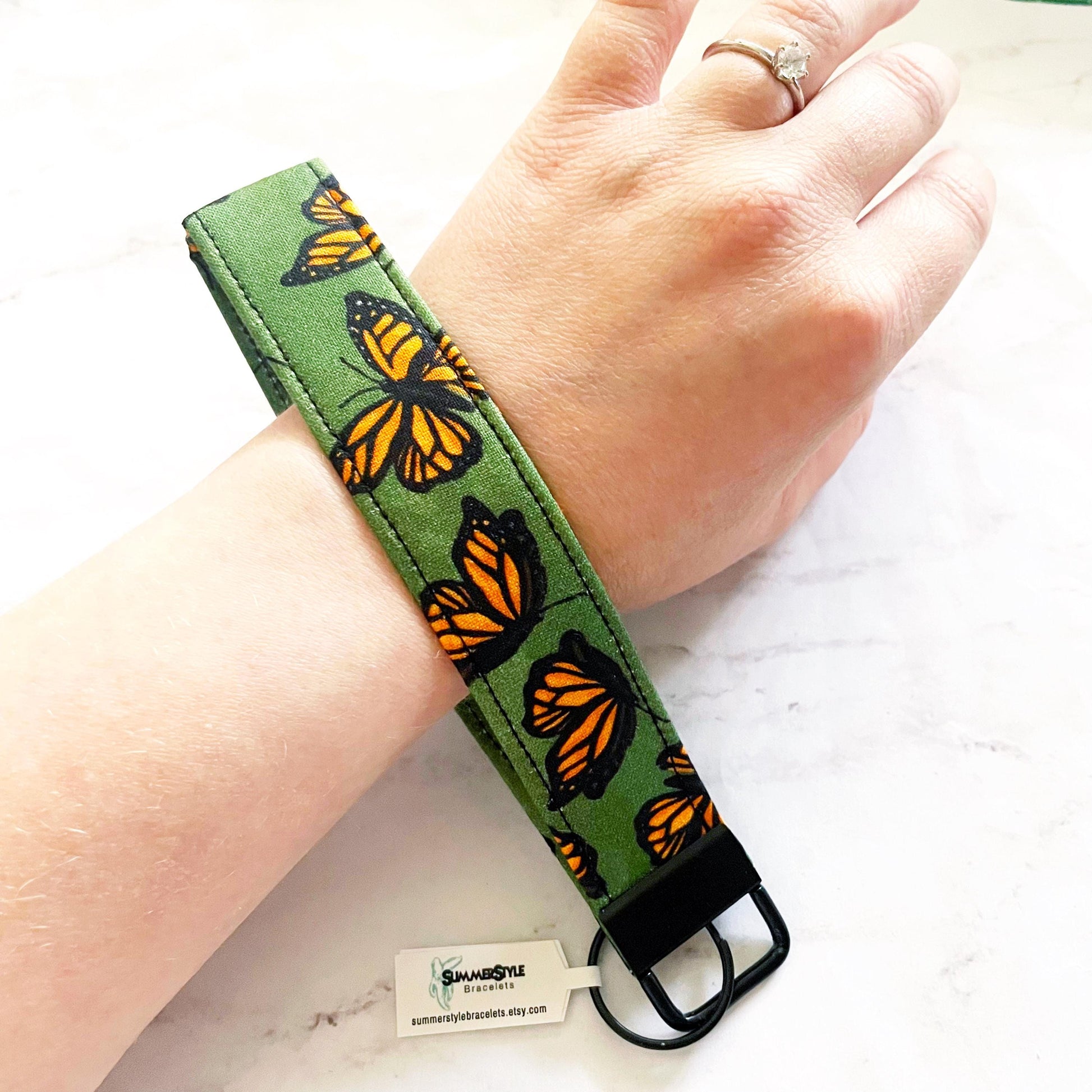 Monarch Butterfly Key Fob Wristlet, 6.5in Wristlet Lanyard, Keychain Wristlet, Butterfly Gift, Handmade Lanyard, SummerStyle Bracelets
