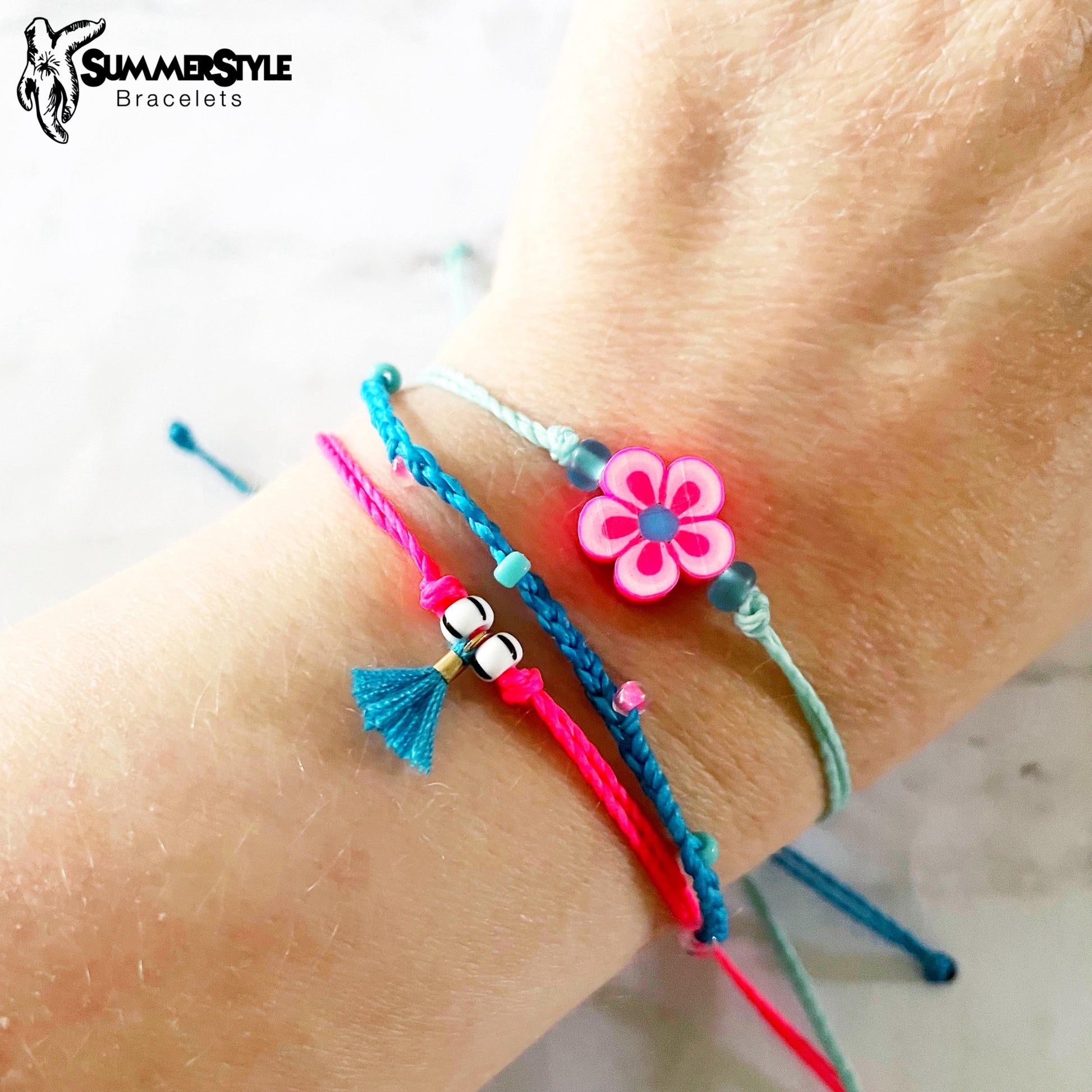 Hot Pink Flower Power Bracelet Set, One of a Kind Bracelet Trio, Unique Bracelet Set, SummerStyle Bracelets