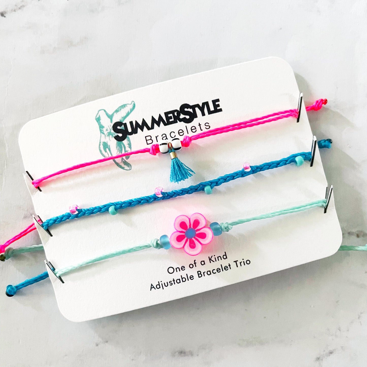 Hot Pink Flower Power Bracelet Set, One of a Kind Bracelet Trio, Unique Bracelet Set, SummerStyle Bracelets