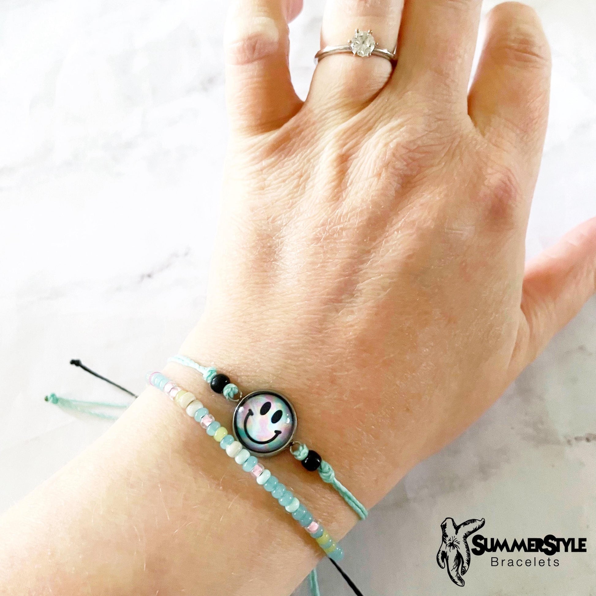 Pastel Smiley Face Adjustable Waterproof Bracelet Pack, Happy Face Bracelet, Summer Jewelry, Seed Bead Bracelet, SummerStyle Bracelets