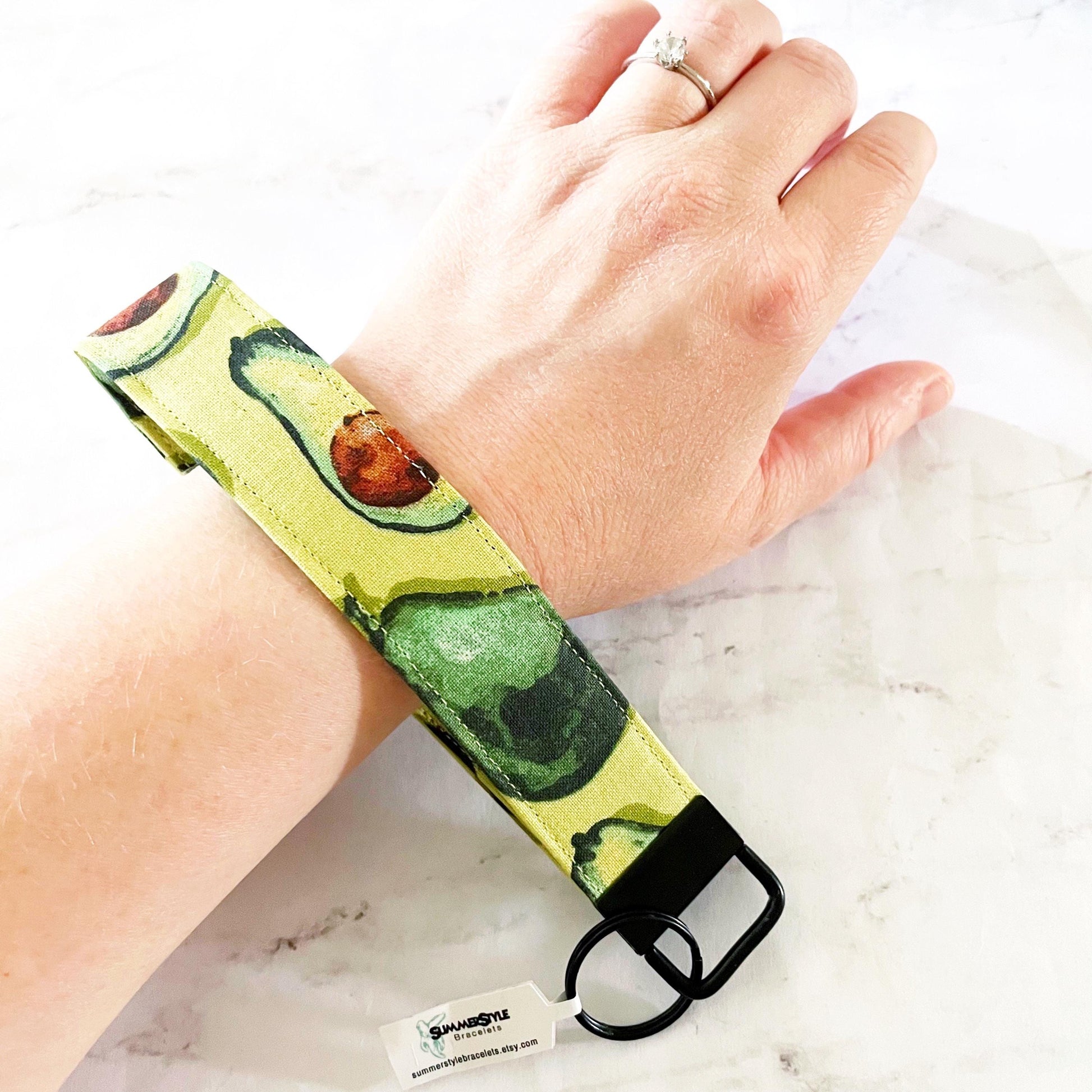 Green Avocado Key Fob Wristlet, 6.5in Wristlet Lanyard, Keychain Wristlet, Handmade Lanyard, SummerStyle Bracelets