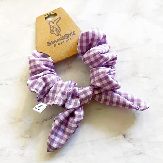 Lavender Gingham Bow Scrunchie, Vintage Accessories, Soft Scrunchie, SummerStyle Bracelets