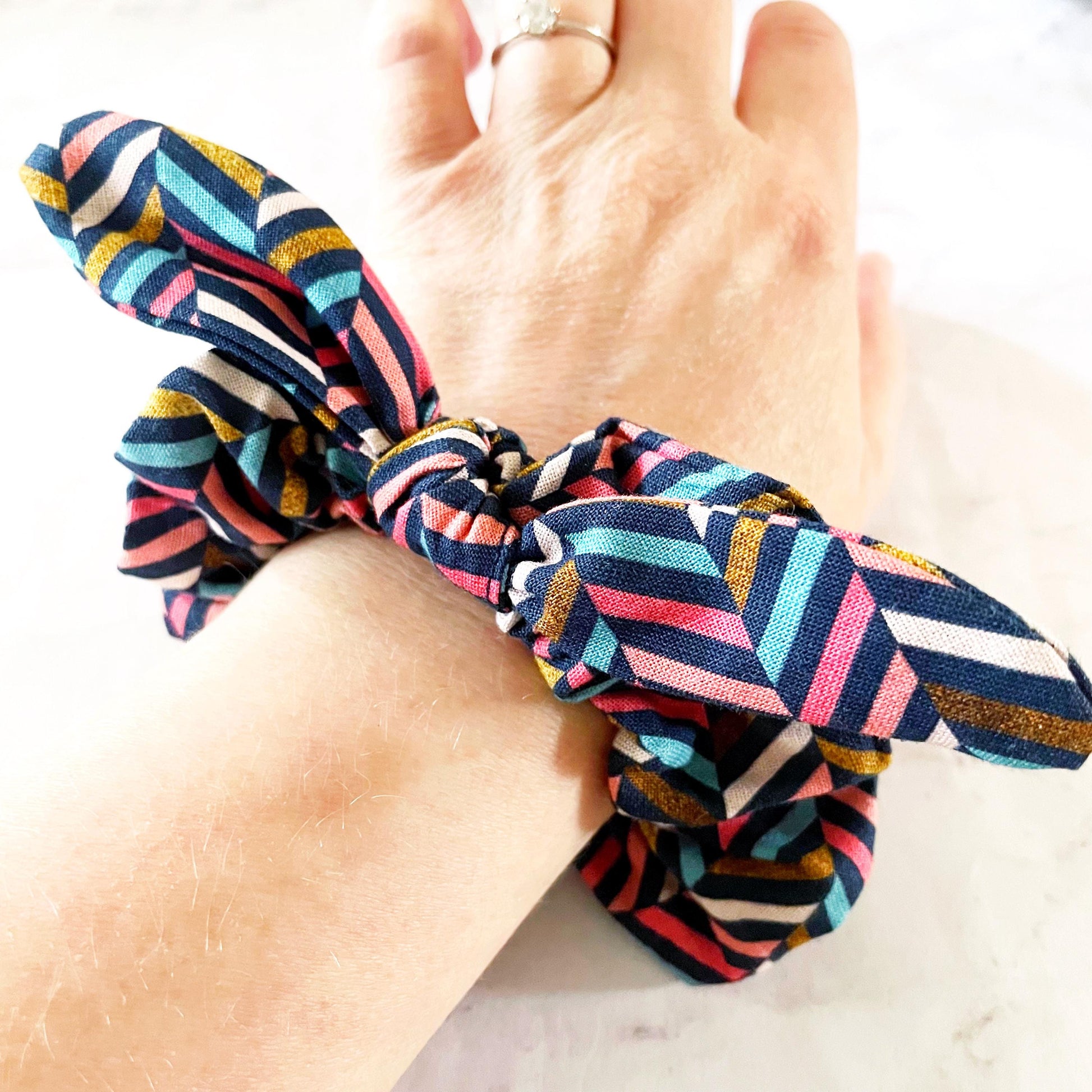 Dark Chevron Bow Scrunchie, Hair Accessories, Bow Hair Tie, SummerStyle Bracelets