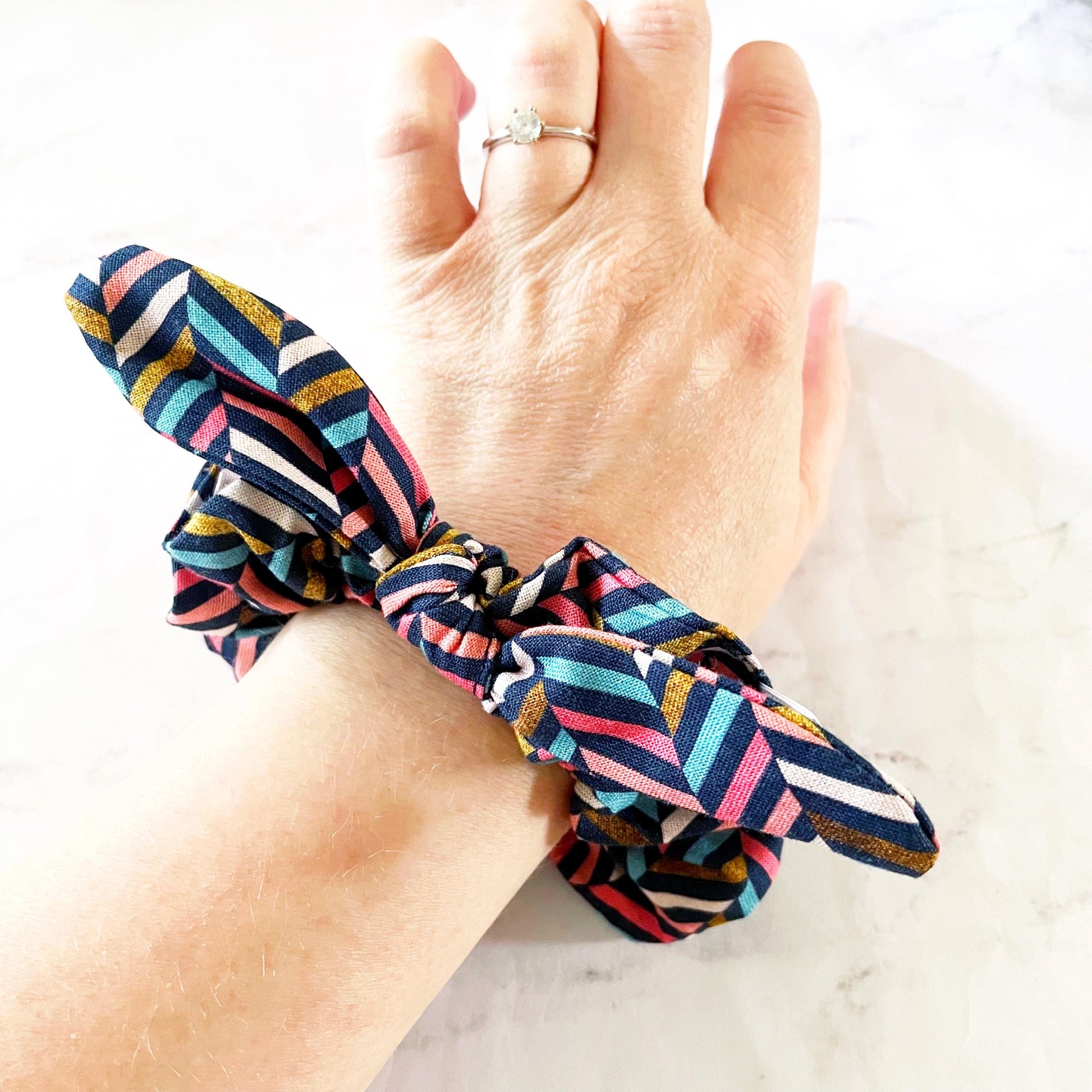 Dark Chevron Bow Scrunchie, Hair Accessories, Bow Hair Tie, SummerStyle Bracelets