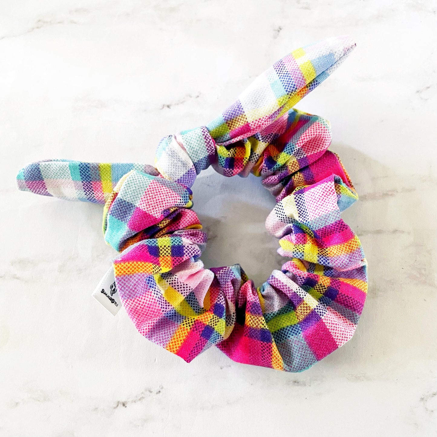 Neon Plaid Bow Scrunchie, Hair Accessories, Bow Hair Tie, SummerStyle Bracelets