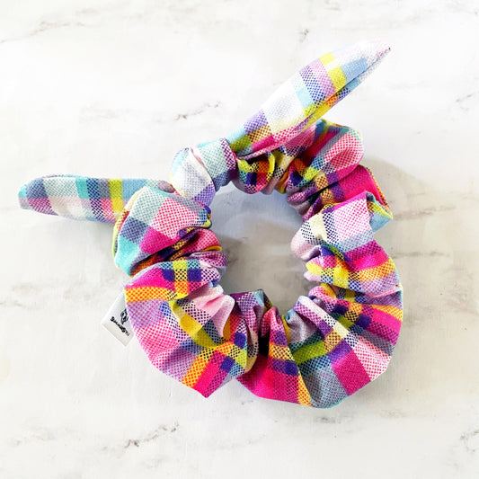 Neon Plaid Bow Scrunchie, Hair Accessories, Bow Hair Tie, SummerStyle Bracelets