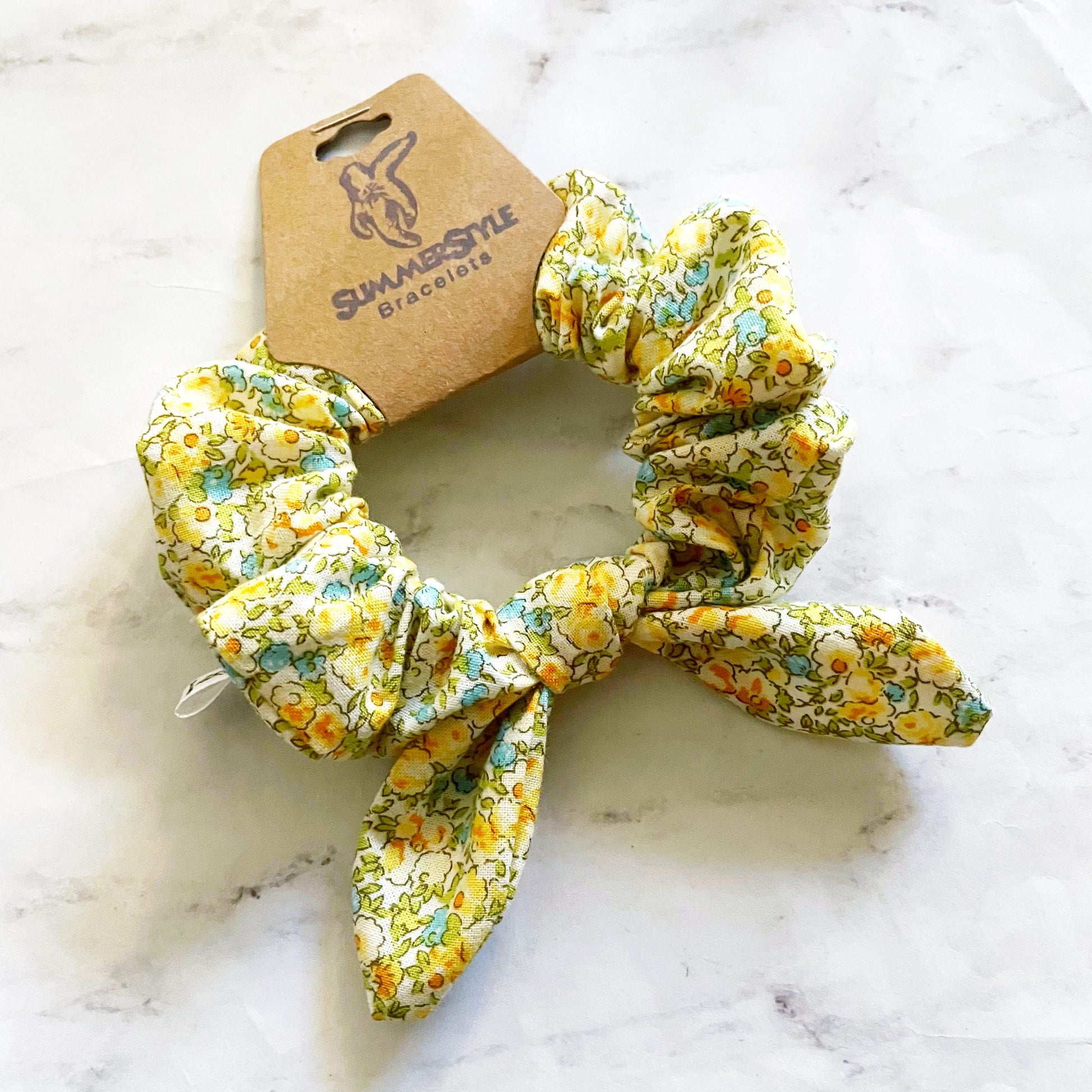 Yellow Floral Bow Scrunchie, Floral Gift, Hair Accessories, Bow Hair Tie, SummerStyle Bracelets