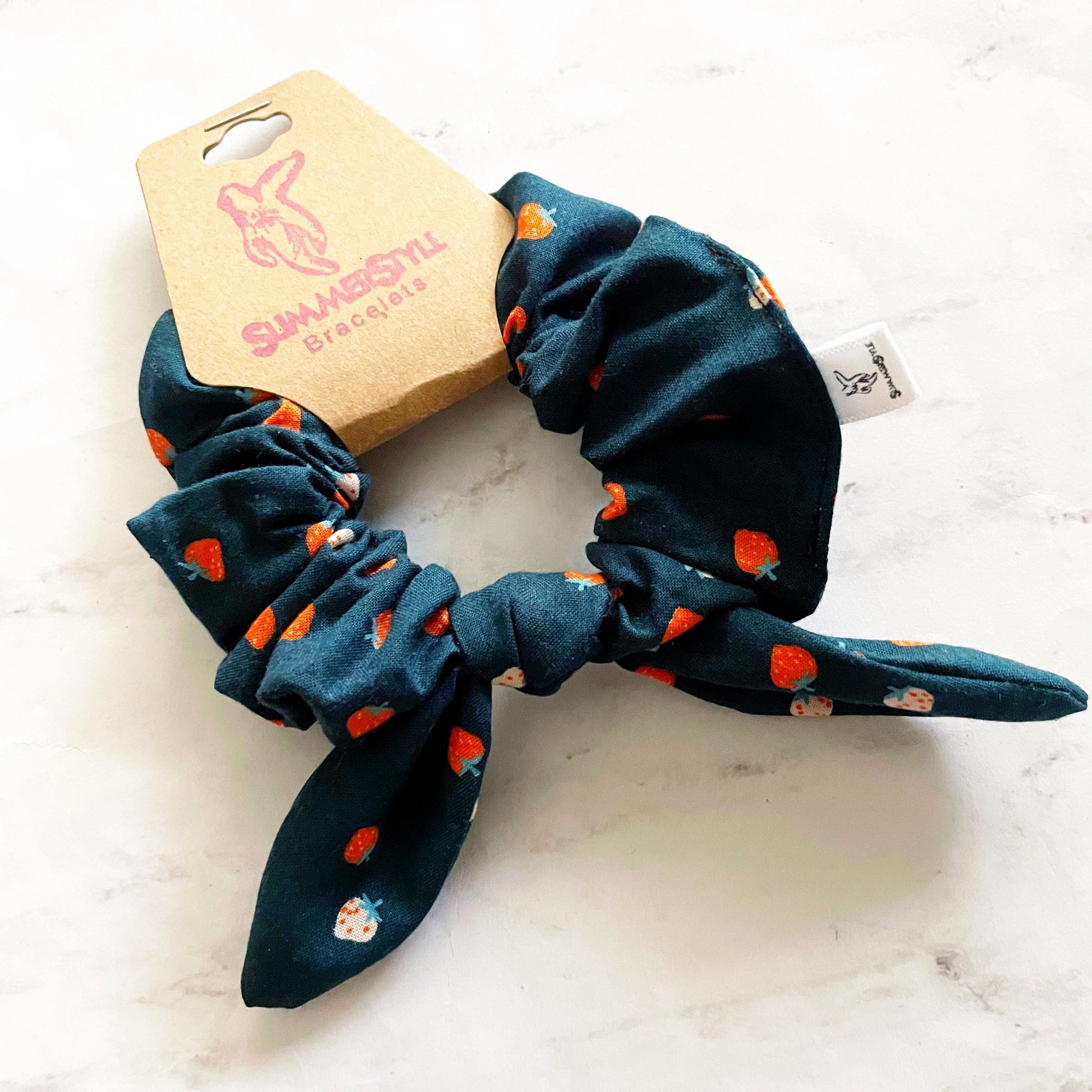 Tiny Strawberry Bow Scrunchie, Strawberry Gift, Hair Accessories, Bow Hair Tie, SummerStyle Bracelets
