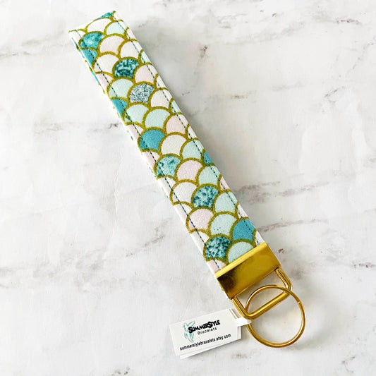 Mint Mermaid Scales Key Fob Wristlet, 6.5in Wristlet Lanyard, Keychain Wristlet, Handmade Lanyard, SummerStyle Bracelets