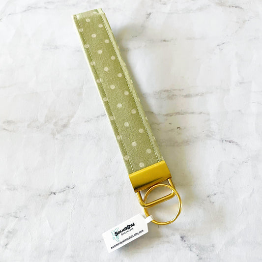 Sage Polka Dot Key Fob Wristlet, 6.5in Wristlet Lanyard, Keychain Wristlet, Handmade Lanyard, SummerStyle Bracelets