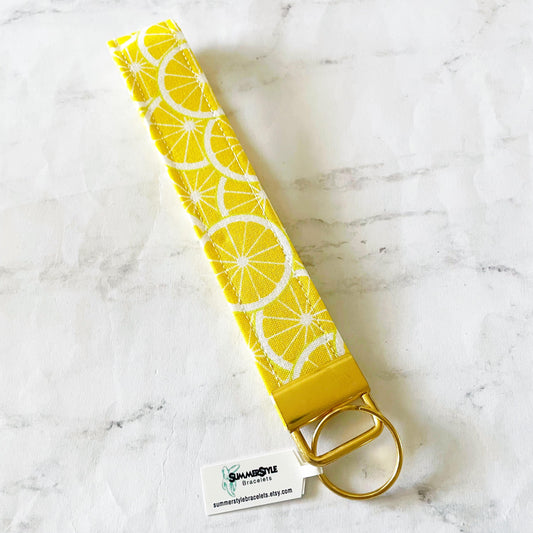 Lemon Slices Key Fob Wristlet, 6.5in Wristlet Lanyard, Keychain Wristlet, Handmade Lanyard, SummerStyle Bracelets