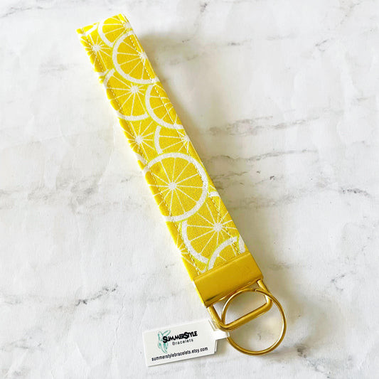 Lemon Slices Key Fob Wristlet, 6.5in Wristlet Lanyard, Keychain Wristlet, Handmade Lanyard, SummerStyle Bracelets