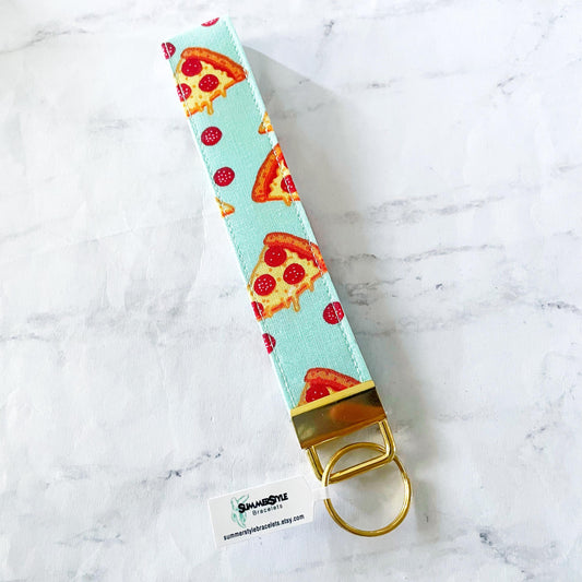 Aqua Pizza Key Fob Wristlet, 6.5in Wristlet Lanyard, Keychain Wristlet, Handmade Lanyard, SummerStyle Bracelets