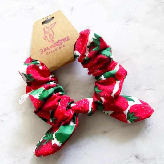Packed Strawberry Bow Scrunchie, Strawberry Gift, Hair Accessories, Bow Hair Tie, SummerStyle Bracelets
