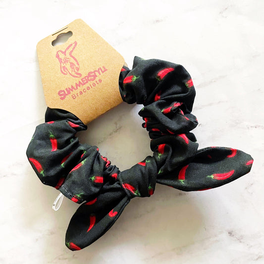 Chili Pepper Bow Scrunchie, Hair Accessory, SummerStyle Bracelets