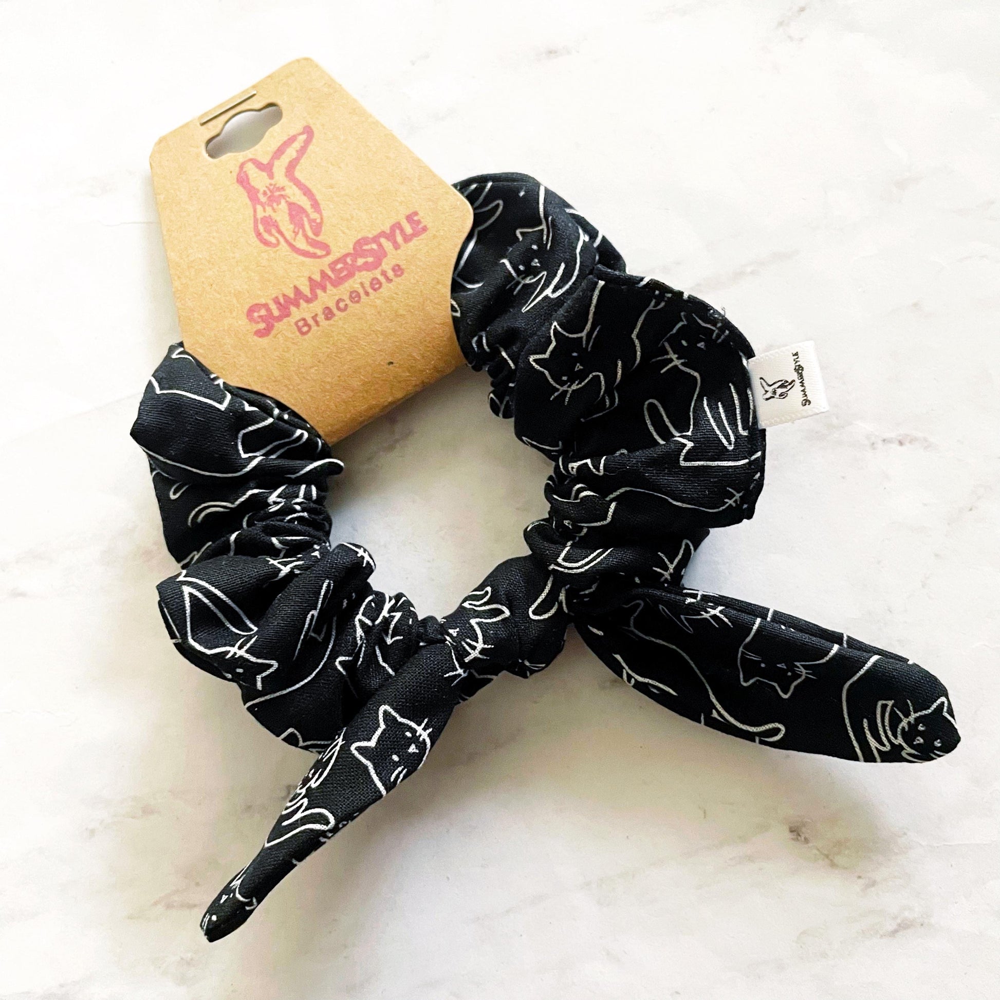 Black Cat Bow Scrunchie, Cat Lover Gift, Hair Accessories, Bow Hair Tie, SummerStyle Bracelets