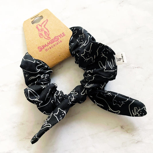 Black Cat Bow Scrunchie, Cat Lover Gift, Hair Accessories, Bow Hair Tie, SummerStyle Bracelets