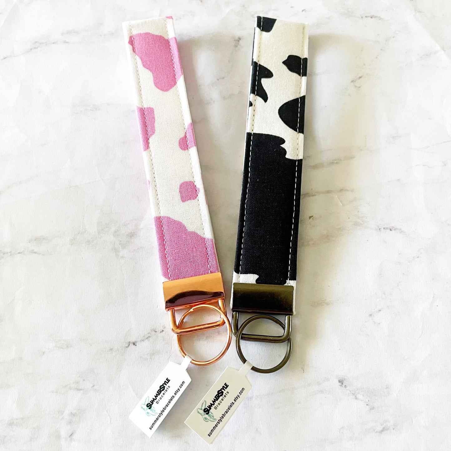 Cow Print Key Fob Wristlet, 6.5in Wristlet Lanyard, Keychain Wristlet, Cow Gift, Handmade Lanyard, SummerStyle Bracelets