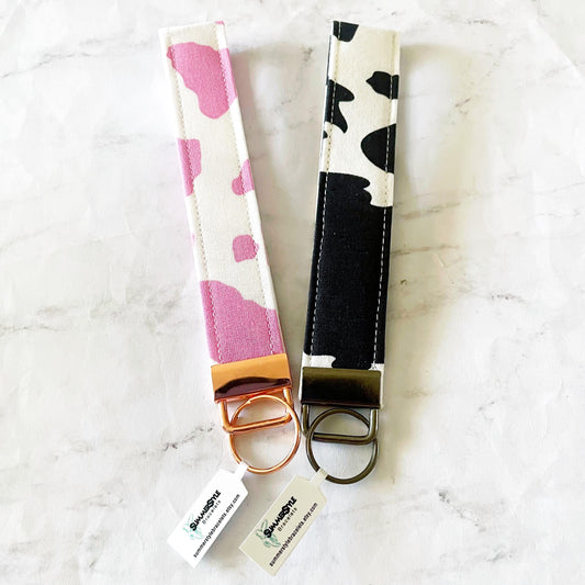 Cow Print Key Fob Wristlet, 6.5in Wristlet Lanyard, Keychain Wristlet, Cow Gift, Handmade Lanyard, SummerStyle Bracelets