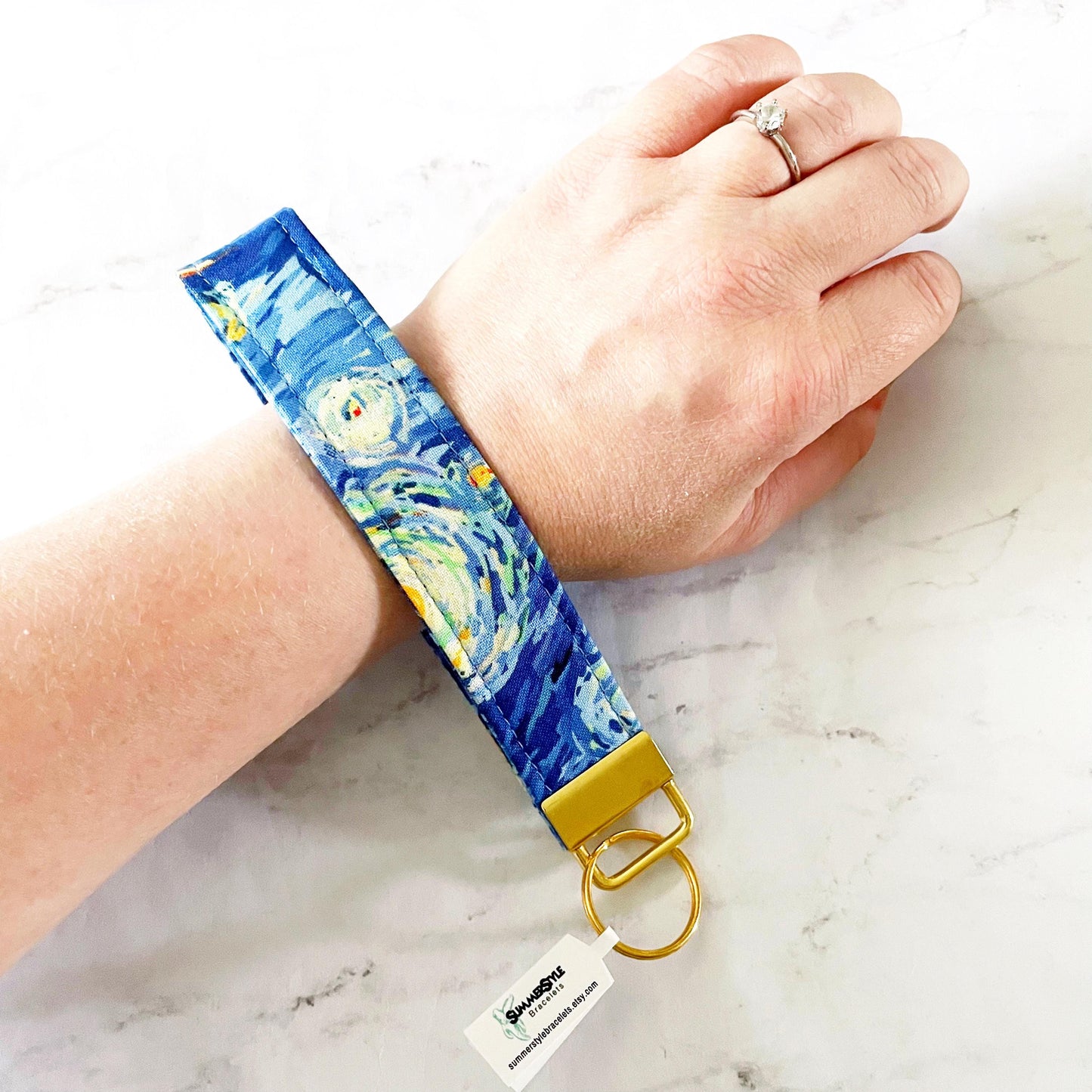 Starry Night Key Fob Wristlet, 6.5in Wristlet Lanyard, Keychain Wristlet, SummerStyle Bracelets
