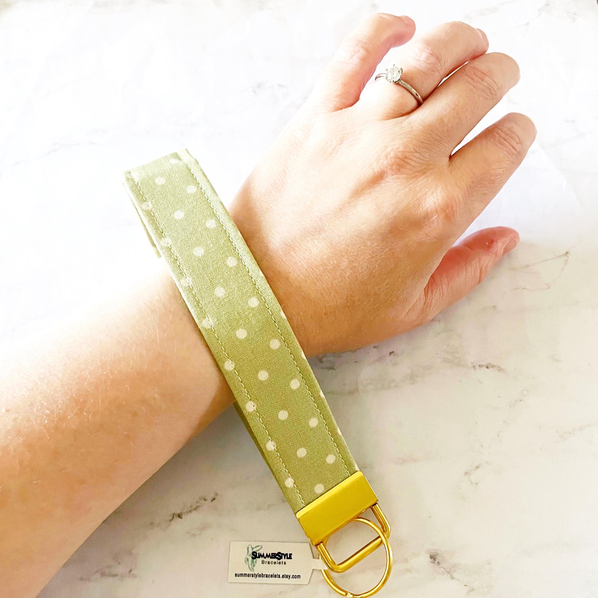 Sage Polka Dot Key Fob Wristlet, 6.5in Wristlet Lanyard, Keychain Wristlet, Handmade Lanyard, SummerStyle Bracelets