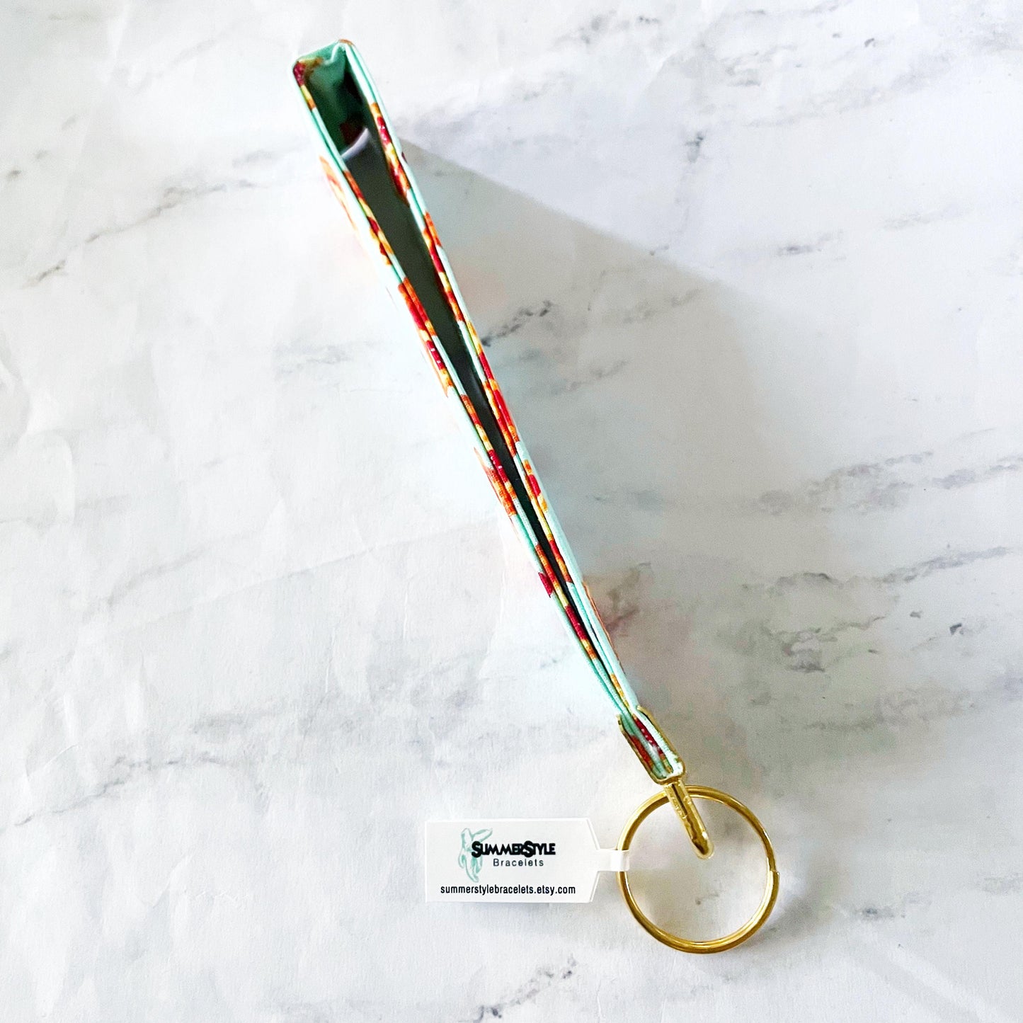 Aqua Pizza Key Fob Wristlet, 6.5in Wristlet Lanyard, Keychain Wristlet, Handmade Lanyard, SummerStyle Bracelets