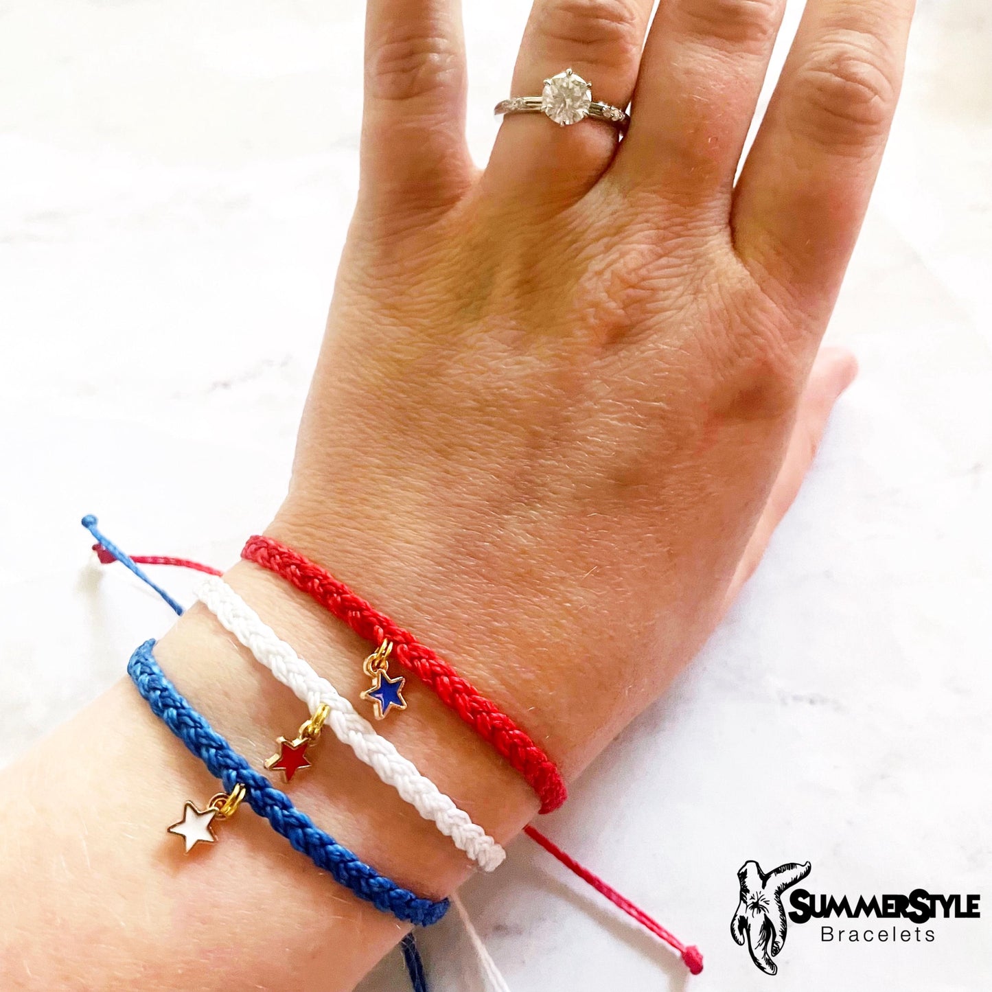 FOURTH OF JULY Patriotic Stars Adjustable Water Resistant Bracelet Set, Braided Bracelet, Americana Jewelry, SummerStyle Bracelets