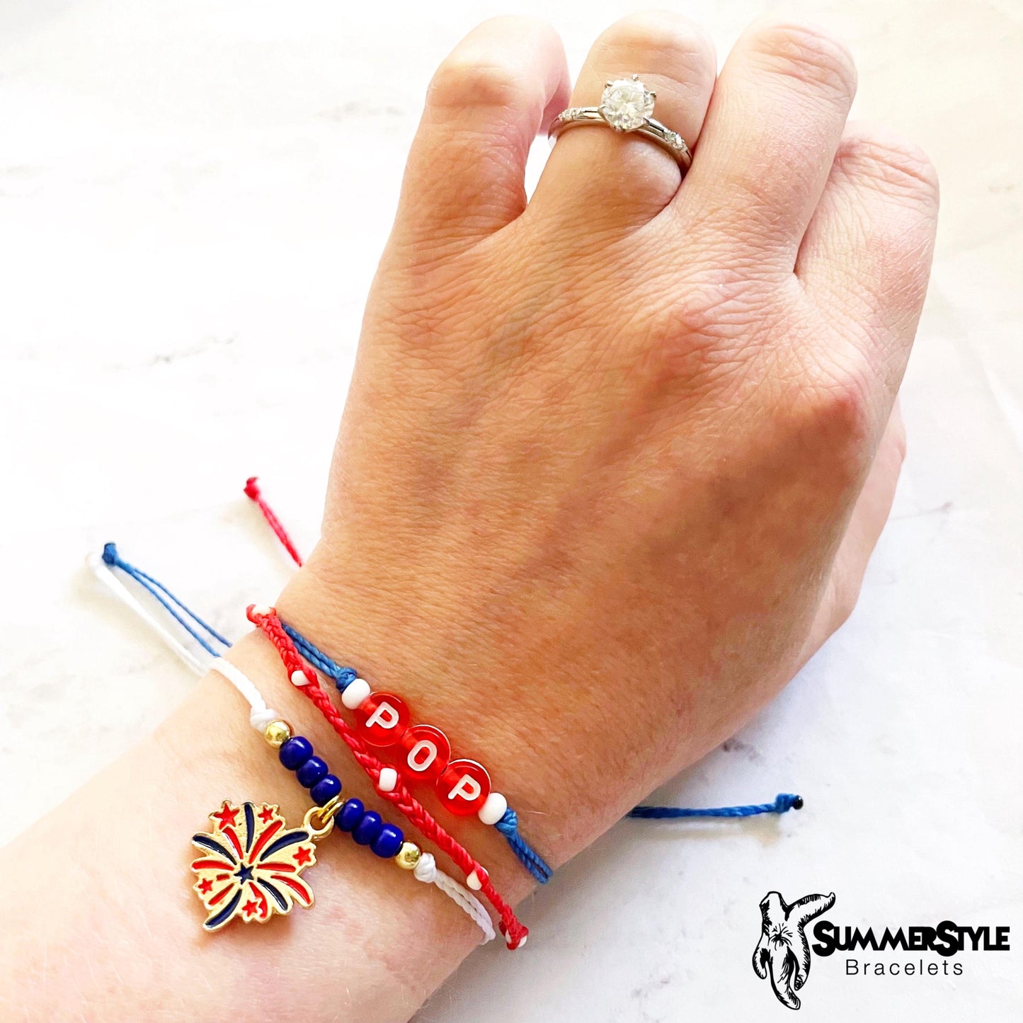 One of a Kind Patriotic Fireworks Adjustable Water Resistant Bracelet Set, Braided Bracelet, Americana Jewelry, SummerStyle Bracelets