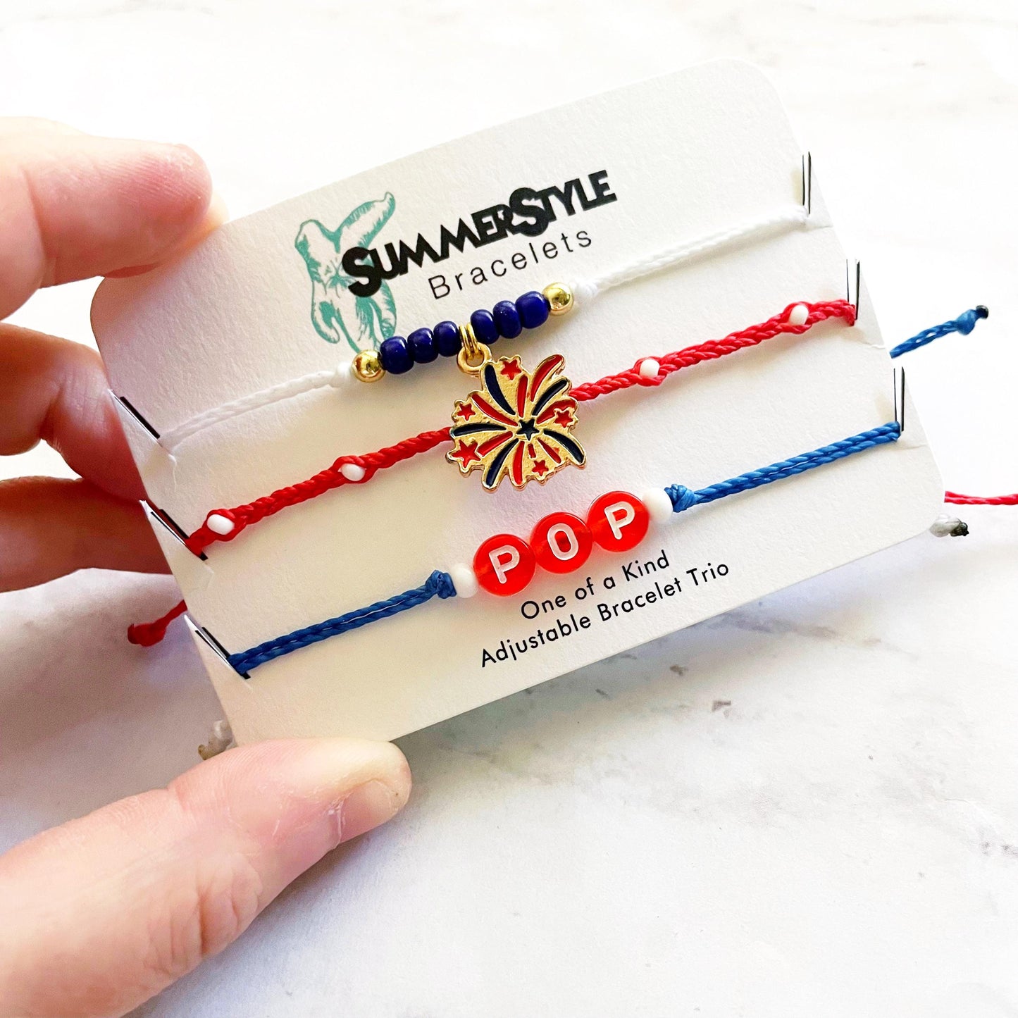 One of a Kind Patriotic Fireworks Adjustable Water Resistant Bracelet Set, Braided Bracelet, Americana Jewelry, SummerStyle Bracelets