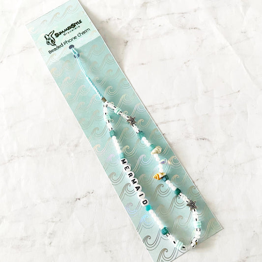Teal Mermaid Beaded Phone Charm, Beachy Phone Accessory, Phone Wristlet, SummerStyle Bracelets