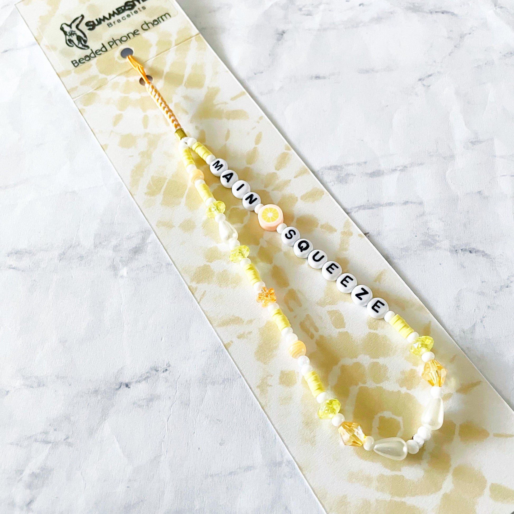 Main Squeeze Beaded Phone Charm, Lemon Lover Accessory, Phone Wristlet, SummerStyle Bracelets