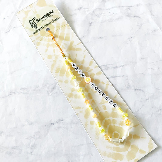 Main Squeeze Beaded Phone Charm, Lemon Lover Accessory, Phone Wristlet, SummerStyle Bracelets