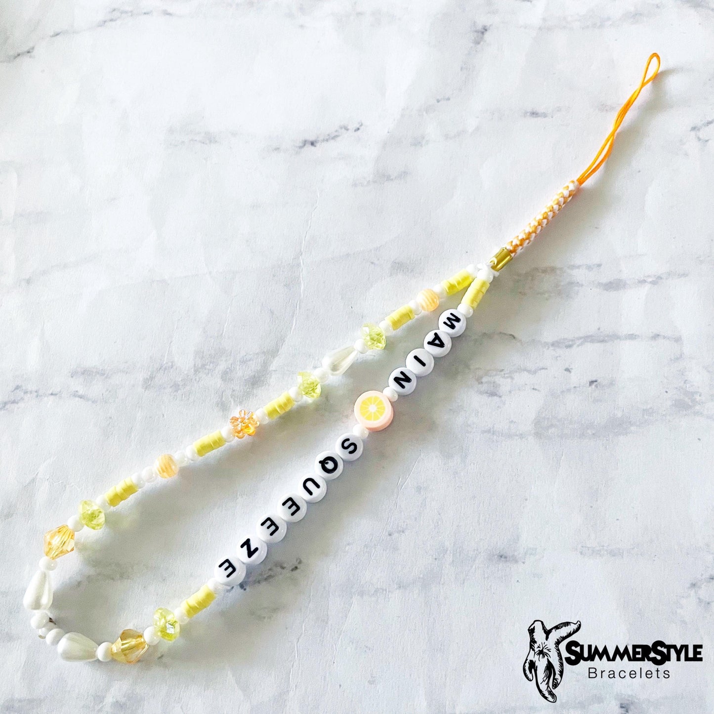 Main Squeeze Beaded Phone Charm, Lemon Lover Accessory, Phone Wristlet, SummerStyle Bracelets