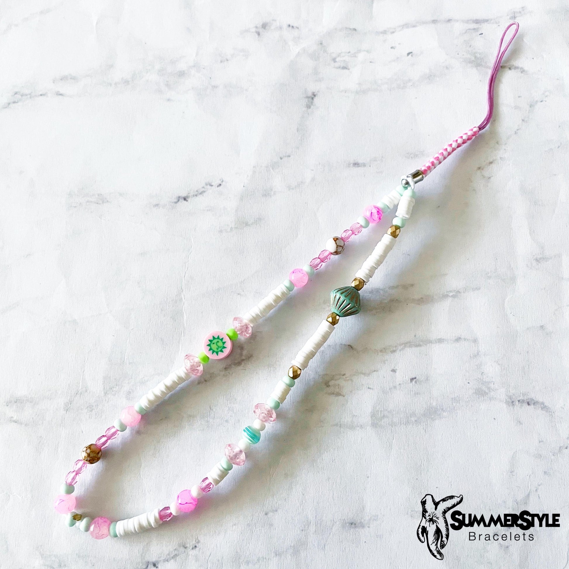 Pastel Sunshine Beaded Phone Charm, Kawaii Phone Accessory, Phone Wristlet, SummerStyle Bracelets