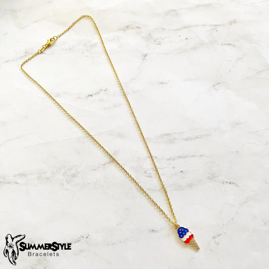 Americana Ice Cream Charm Necklace, Patriotic Necklace, July 4th Jewelry, Gold Chain Necklace, SummerStyle Bracelets