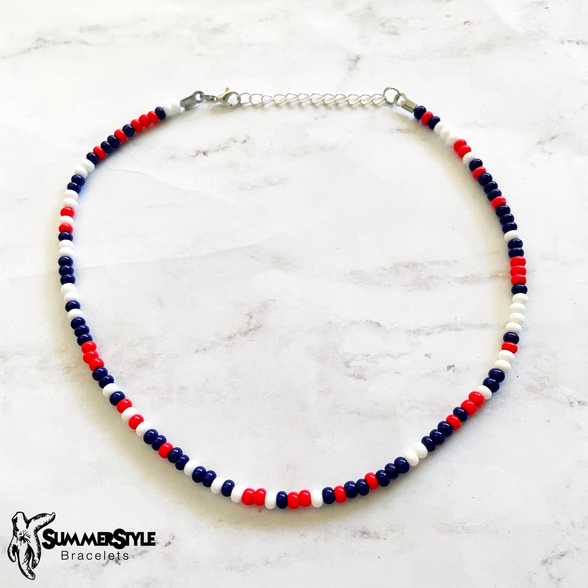 Red White and Blue Beaded Choker, Choker Necklace, Seed Bead Choker, Summer Jewelry, SummerStyle Bracelets