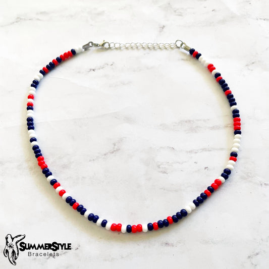 Red White and Blue Beaded Choker, Choker Necklace, Seed Bead Choker, Summer Jewelry, SummerStyle Bracelets
