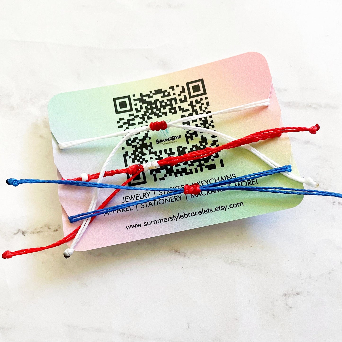 One of a Kind Patriotic Fireworks Adjustable Water Resistant Bracelet Set, Braided Bracelet, Americana Jewelry, SummerStyle Bracelets